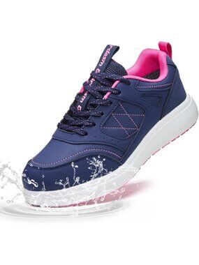 Women's Navy Red Faux Leather Comfortable Durable Oil Resistant Sneakers